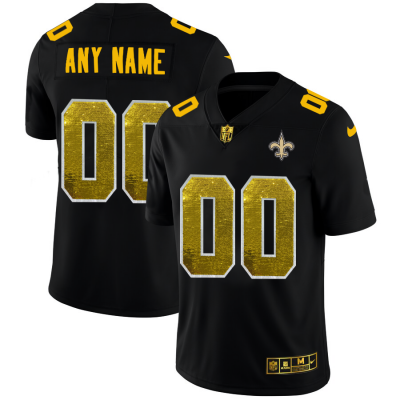 New Orleans Saints Custom Men's Black Nike Golden Sequin Vapor Limited NFL Jersey